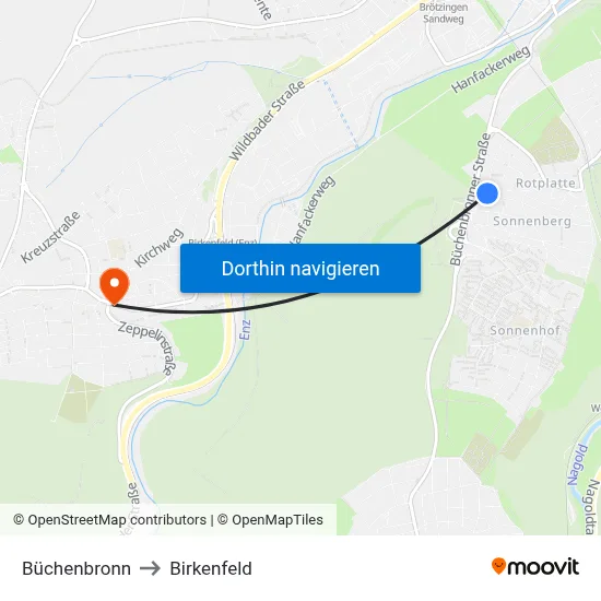 Büchenbronn to Birkenfeld map