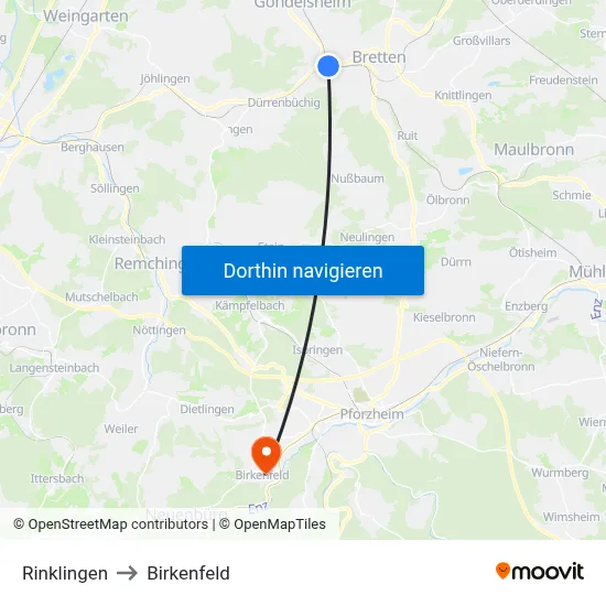 Rinklingen to Birkenfeld map