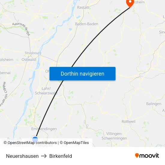 Neuershausen to Birkenfeld map
