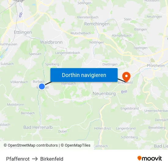 Pfaffenrot to Birkenfeld map