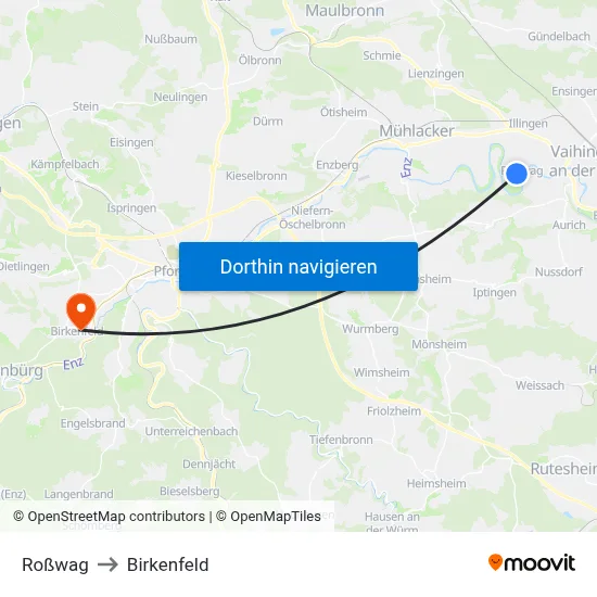 Roßwag to Birkenfeld map