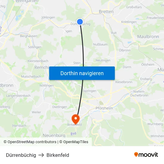 Dürrenbüchig to Birkenfeld map