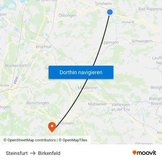 Steinsfurt to Birkenfeld map
