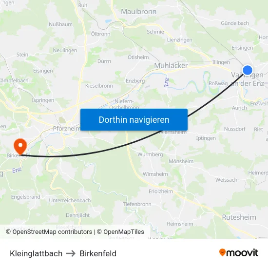 Kleinglattbach to Birkenfeld map