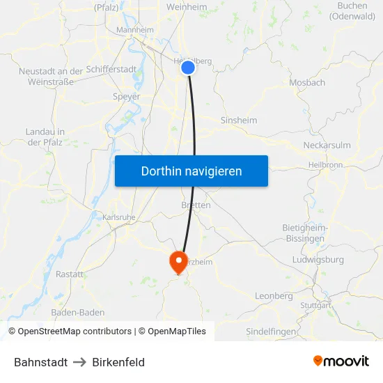 Bahnstadt to Birkenfeld map