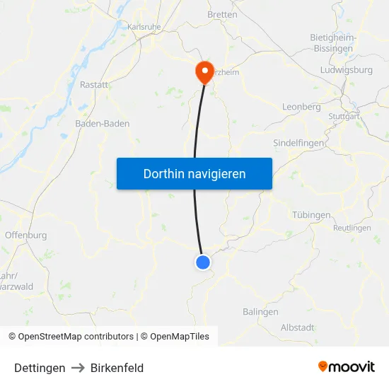 Dettingen to Birkenfeld map