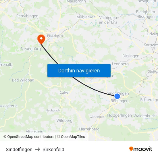 Sindelfingen to Birkenfeld map