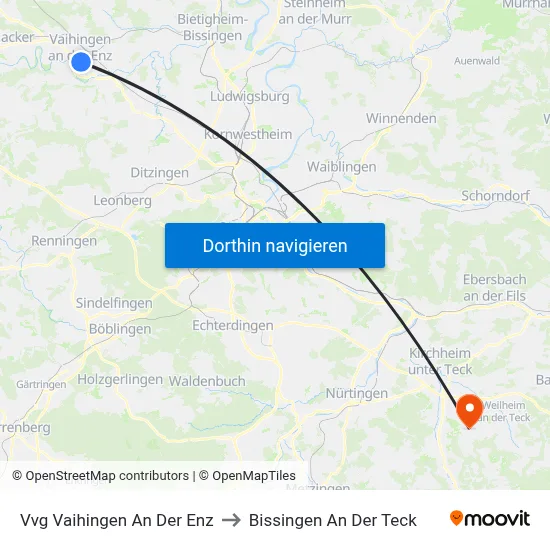 Vvg Vaihingen An Der Enz to Bissingen An Der Teck map