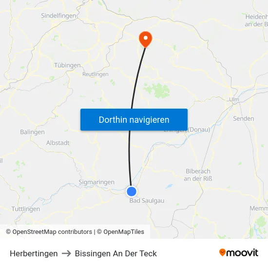 Herbertingen to Bissingen An Der Teck map