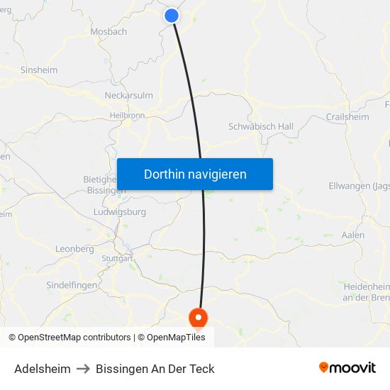 Adelsheim to Bissingen An Der Teck map