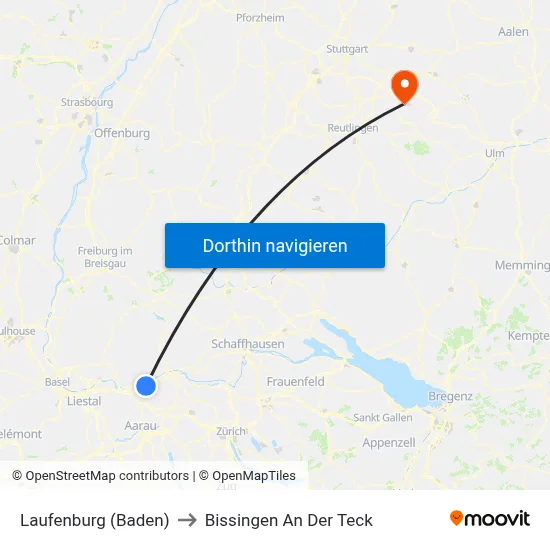 Laufenburg (Baden) to Bissingen An Der Teck map
