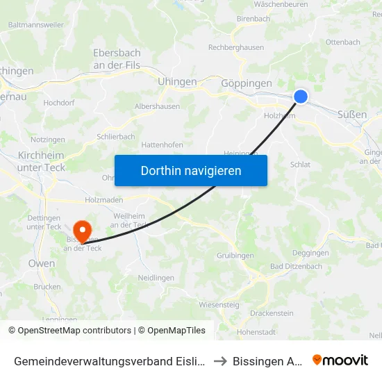 Gemeindeverwaltungsverband Eislingen-Ottenbach-Salach to Bissingen An Der Teck map