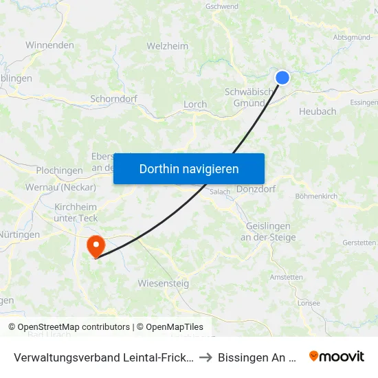 Verwaltungsverband Leintal-Frickenhofer Höhe to Bissingen An Der Teck map