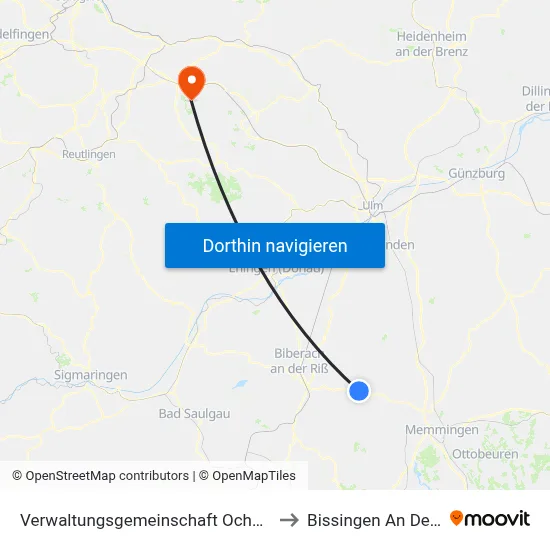 Verwaltungsgemeinschaft Ochsenhausen to Bissingen An Der Teck map
