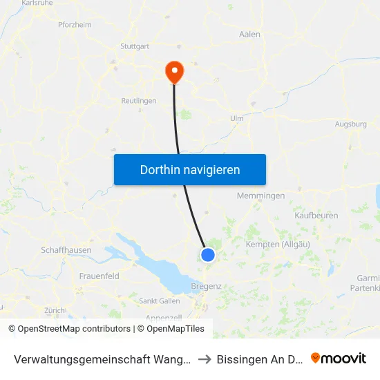 Verwaltungsgemeinschaft Wangen Im Allgäu to Bissingen An Der Teck map