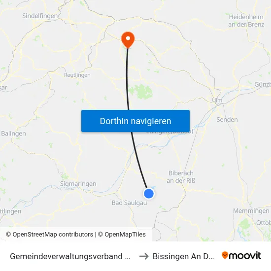 Gemeindeverwaltungsverband Bad Buchau to Bissingen An Der Teck map