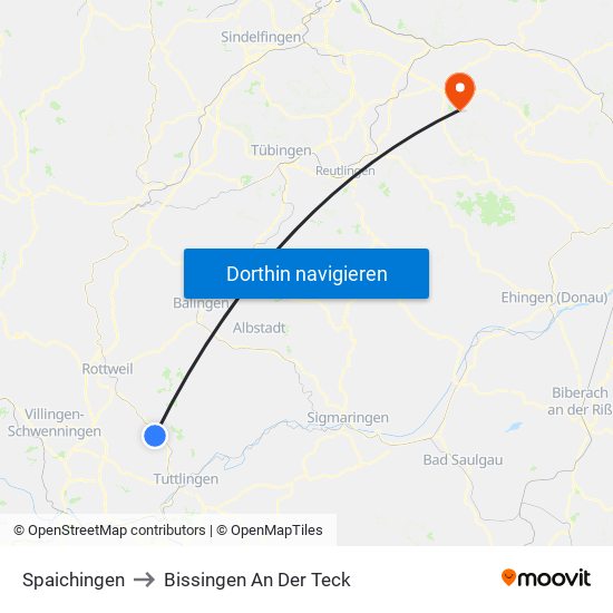 Spaichingen to Bissingen An Der Teck map