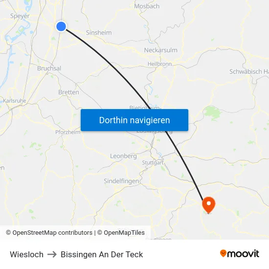 Wiesloch to Bissingen An Der Teck map