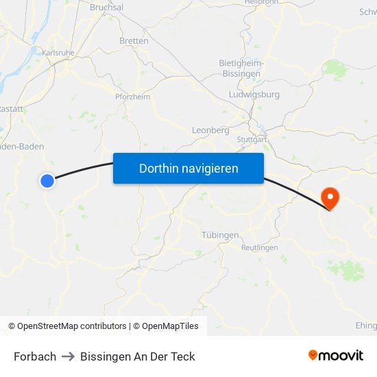 Forbach to Bissingen An Der Teck map