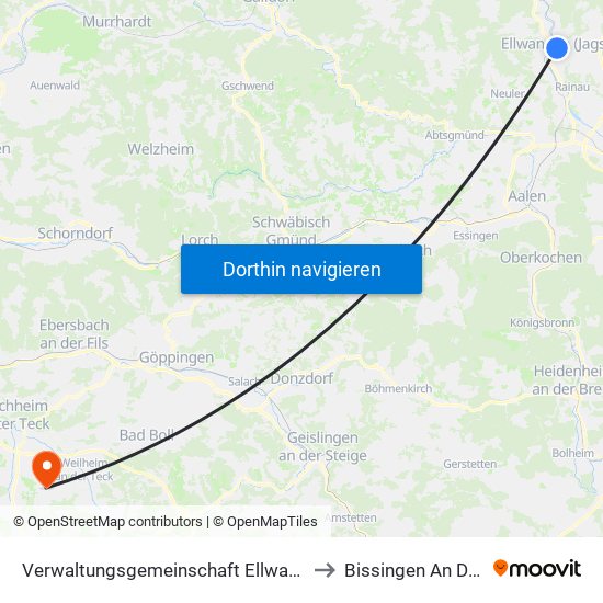 Verwaltungsgemeinschaft Ellwangen (Jagst) to Bissingen An Der Teck map