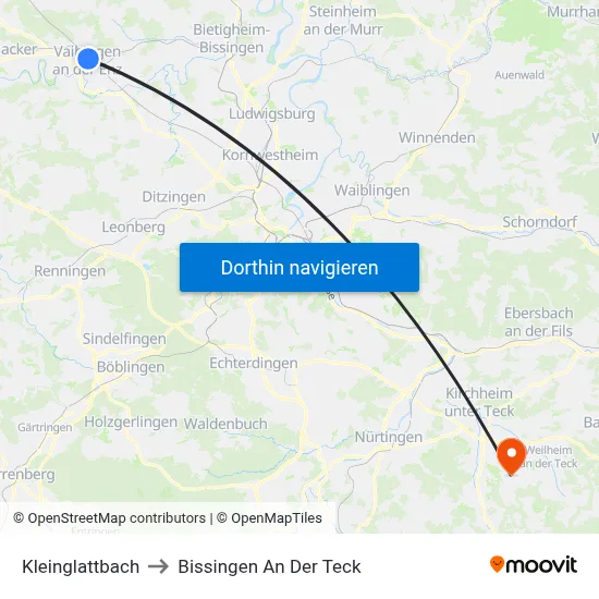 Kleinglattbach to Bissingen An Der Teck map