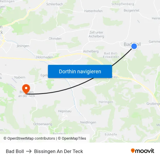 Bad Boll to Bissingen An Der Teck map