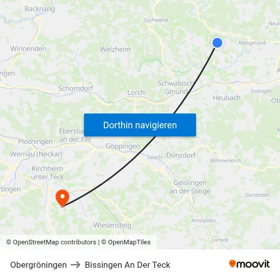 Obergröningen to Bissingen An Der Teck map