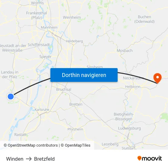 Winden to Bretzfeld map