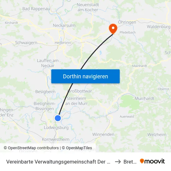 Vereinbarte Verwaltungsgemeinschaft Der Stadt Freiberg am Neckar to Bretzfeld map