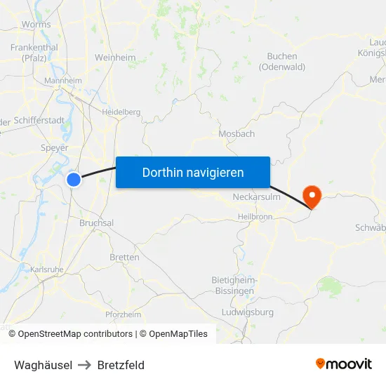 Waghäusel to Bretzfeld map