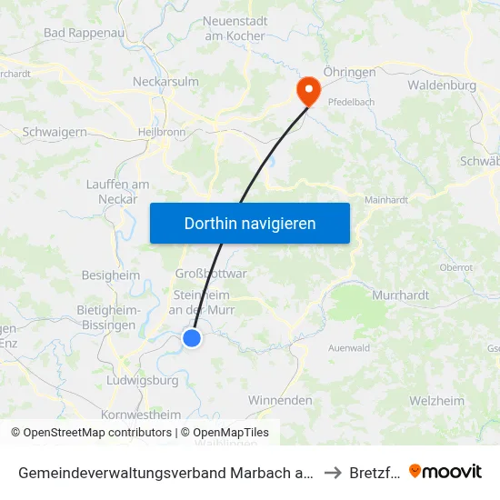 Gemeindeverwaltungsverband Marbach am Neckar to Bretzfeld map