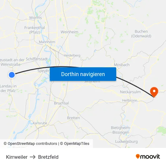Kirrweiler to Bretzfeld map