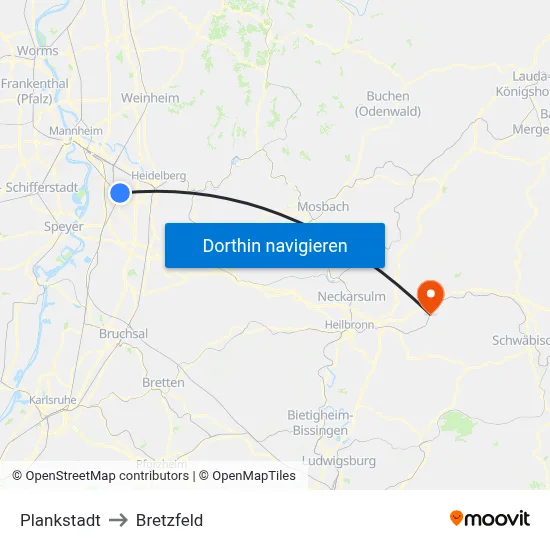 Plankstadt to Bretzfeld map