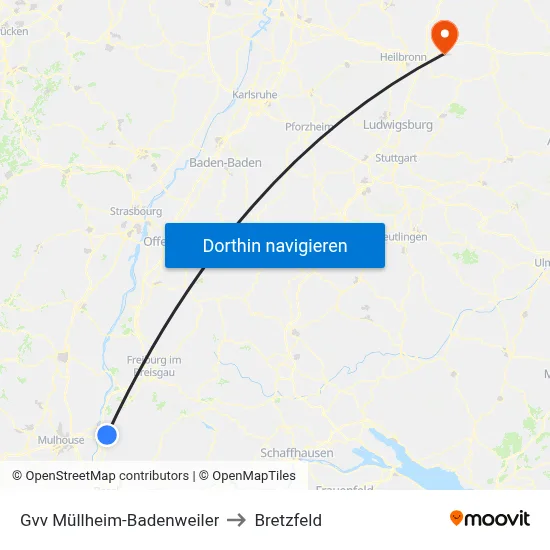 Gvv Müllheim-Badenweiler to Bretzfeld map