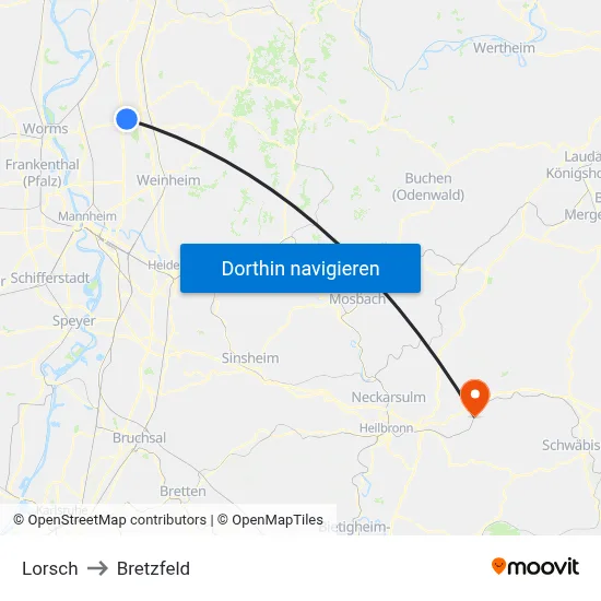 Lorsch to Bretzfeld map