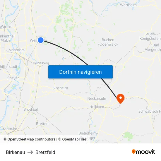 Birkenau to Bretzfeld map