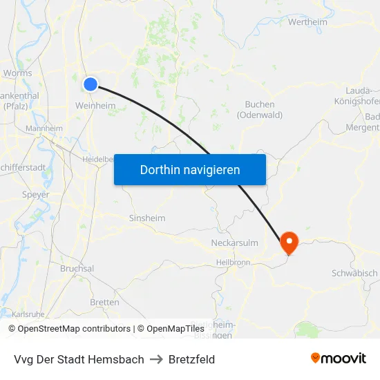 Vvg Der Stadt Hemsbach to Bretzfeld map
