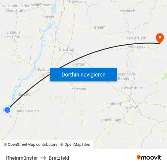 Rheinmünster to Bretzfeld map