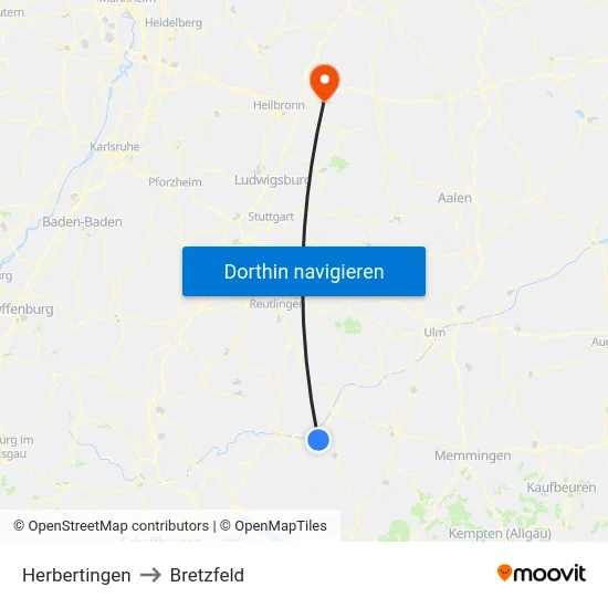 Herbertingen to Bretzfeld map
