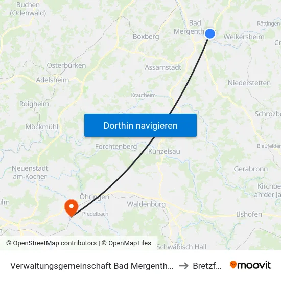 Verwaltungsgemeinschaft Bad Mergentheim to Bretzfeld map