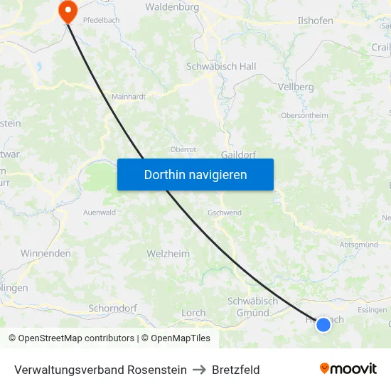 Verwaltungsverband Rosenstein to Bretzfeld map