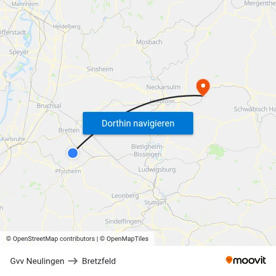 Gvv Neulingen to Bretzfeld map