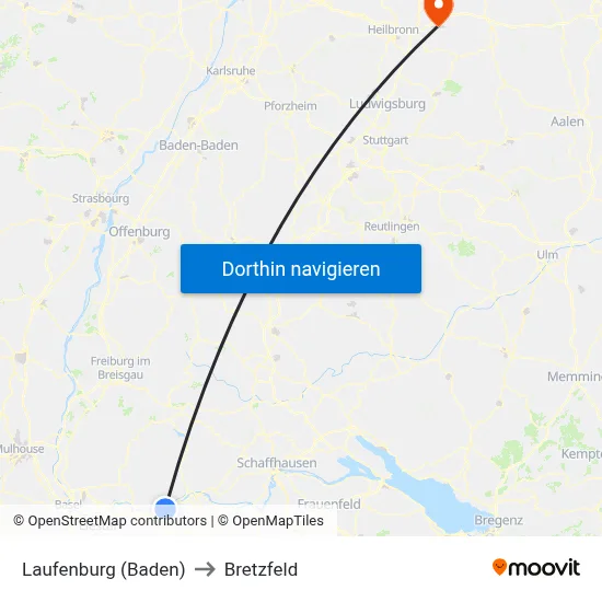 Laufenburg (Baden) to Bretzfeld map
