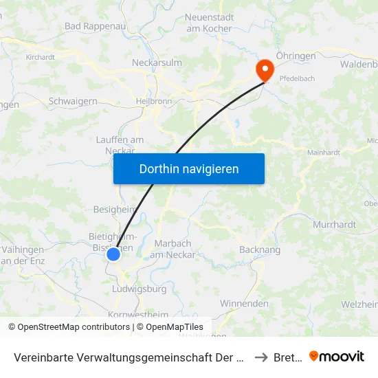 Vereinbarte Verwaltungsgemeinschaft Der Stadt Bietigheim-Bissingen to Bretzfeld map