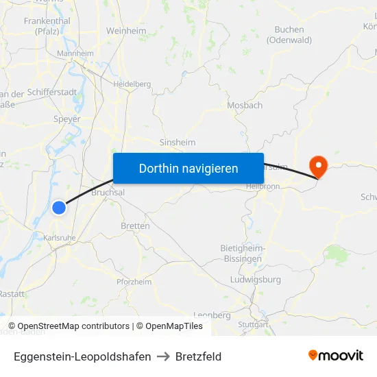 Eggenstein-Leopoldshafen to Bretzfeld map