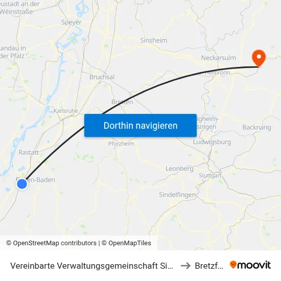 Vereinbarte Verwaltungsgemeinschaft Sinzheim to Bretzfeld map