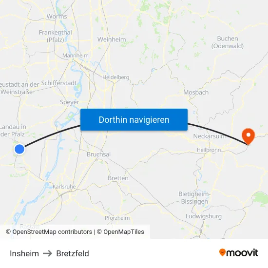 Insheim to Bretzfeld map