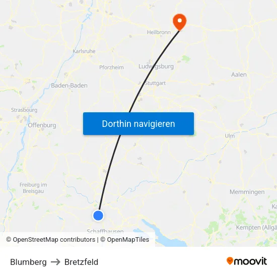 Blumberg to Bretzfeld map