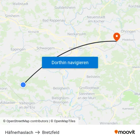 Häfnerhaslach to Bretzfeld map