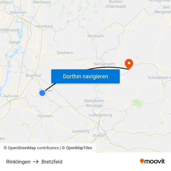 Rinklingen to Bretzfeld map